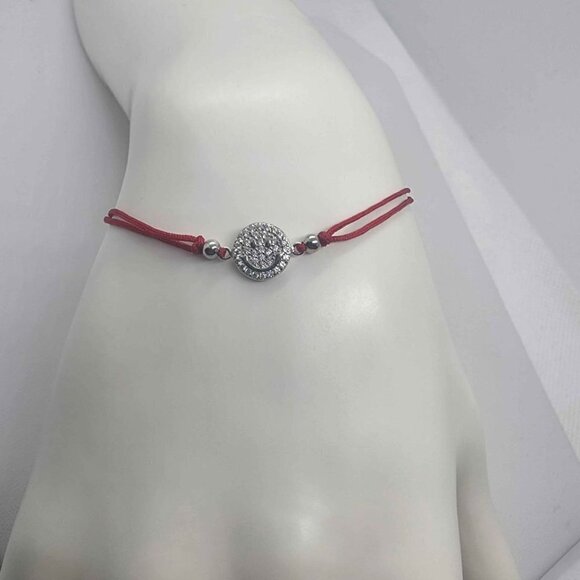 Sterling SIlver 925 Happy Smile Design with red String Bracelet - Picture 1 of 3